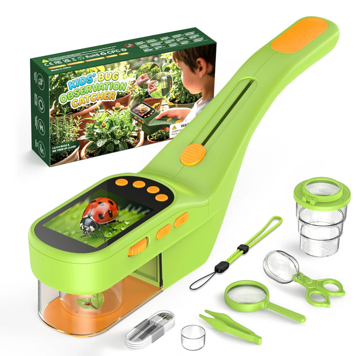 Insektenfänger Kinder, Mikroskop 500X IPS 2,4" 1080P STEM Spielzeug Verde Hierba Insektenfänger Kind
