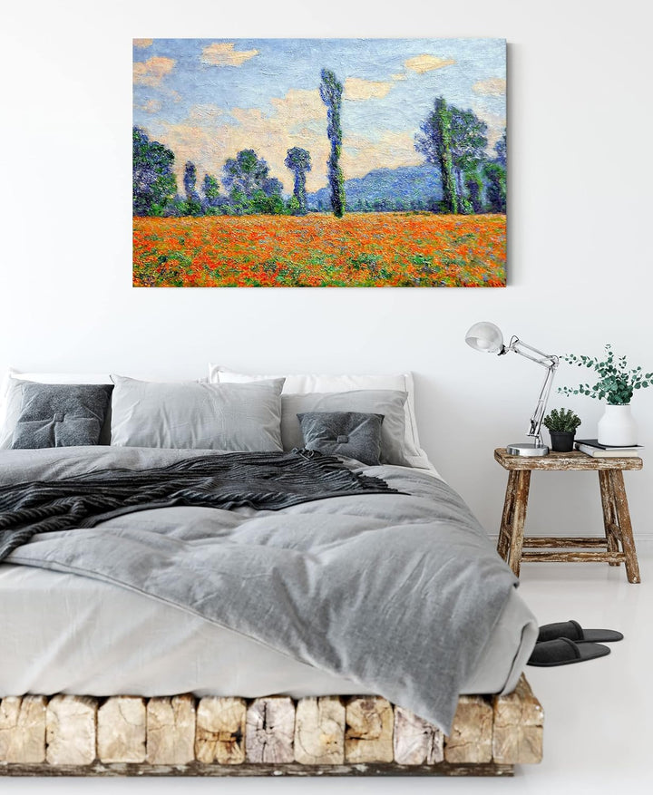 Claude Monet - Mohnfeld Giverny als Leinwandbild/Grösse: 100x70 cm/Wandbild/Kunstdruck/fertig bespan