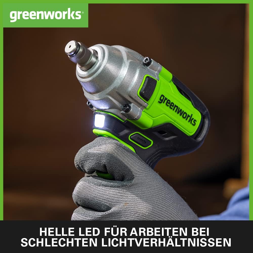Greenworks Tools Akku-Schlagschrauber (Li-Ion 24V 400 Nm Drehmoment 2800 Umdrehungen/Min 1/2 Zoll-St