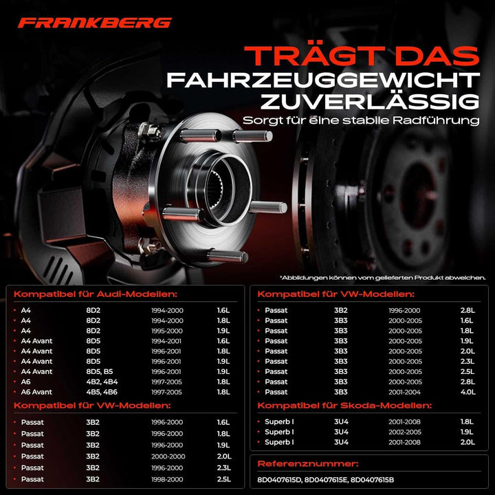 Frankberg 2x Radlagersatz Vorderachse Kompatibel mit A4 8D2 B5 1.6L-1.9L 1994-2000 Pas.sat 3B2 1.6L-