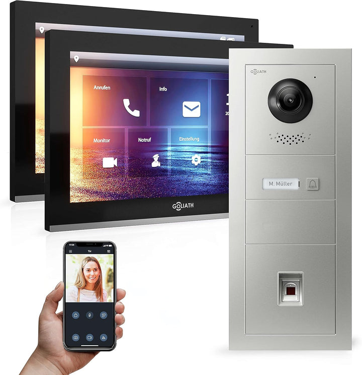 Goliath Hybrid - IP | Full-HD Video Türsprechanlage | App | 1-Fam | 2 x Full-Touchscreen 10" | Alumi