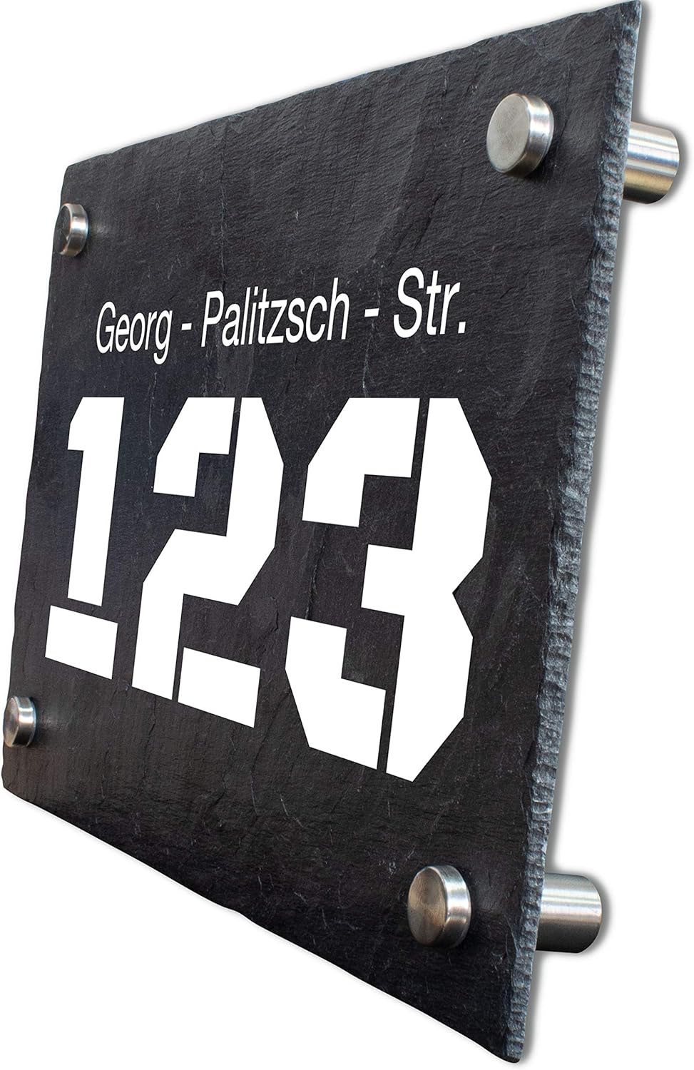 wandmotiv24 Personalisierte Hausnummer Hausnummernschild aus Naturstein Schiefer, auf Schiefertafel