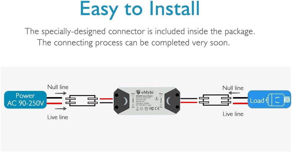 eMylo Smart Wireless RF Fernsteuerungsschalter 220V Relais 1000W Ein 1-Kanal-HF-Relaisschalter 90-25