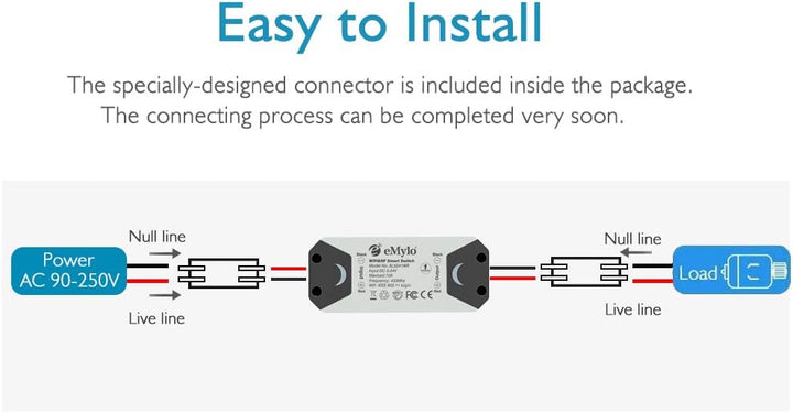 eMylo Smart Wireless RF Fernsteuerungsschalter 220V Relais 1000W Ein 1-Kanal-HF-Relaisschalter 90-25