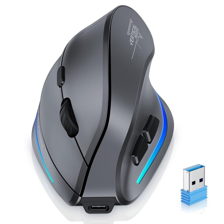 ECHTPower 2.4G Vertikale Ergonomische Maus Wireless, Wiederaufladbare kabellose Funkmaus Computermau