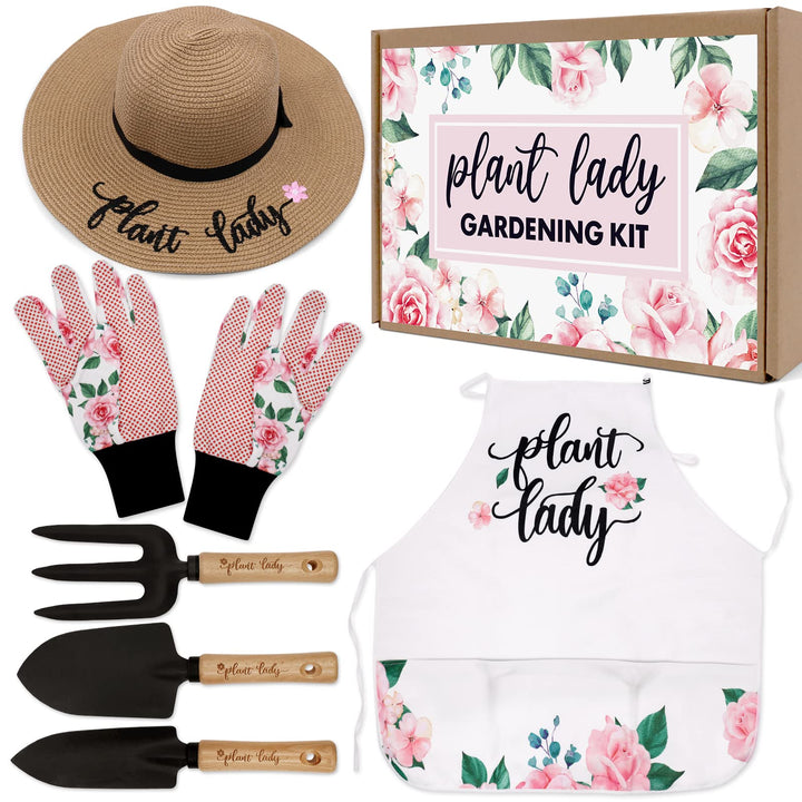 Pflanze Dame Gartenwerkzeug Kit mit Pflanzwerkzeugen Strohhut Blumenschürze Handschuh Frauen Geburts