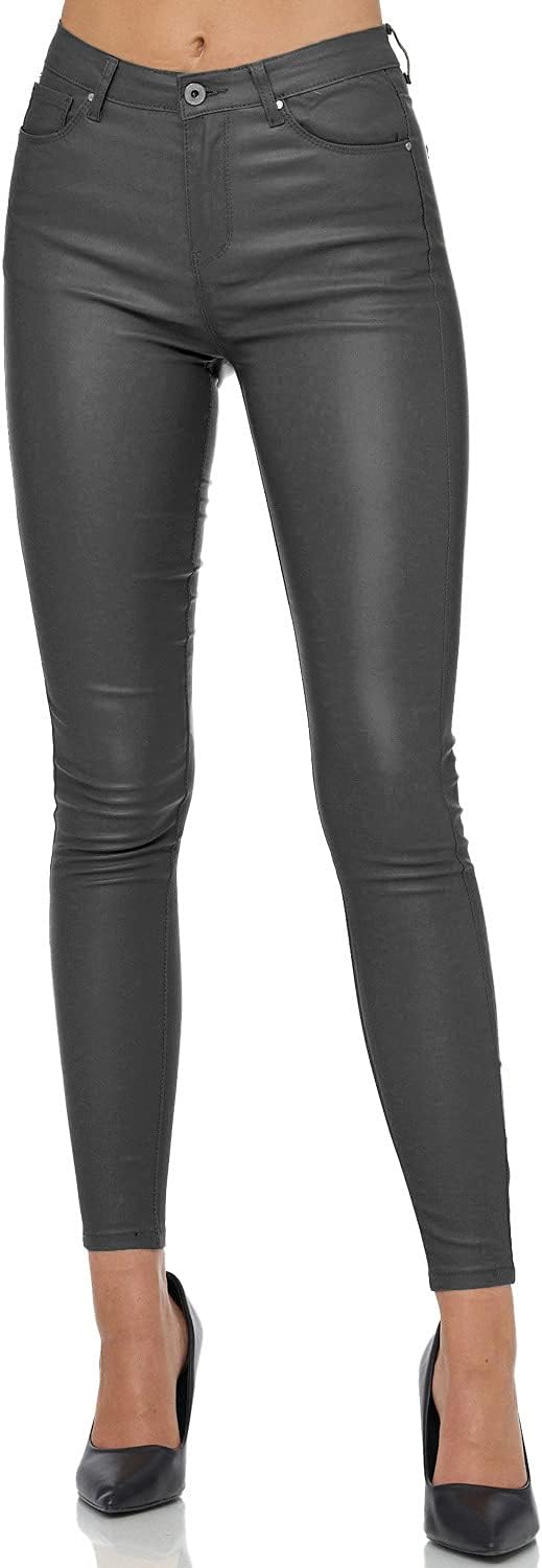Gloop Skinny Fit Jeans Fit-Hose mit Ledereffekt Smooth Coated Pant L Dunekelgrau, L Dunekelgrau