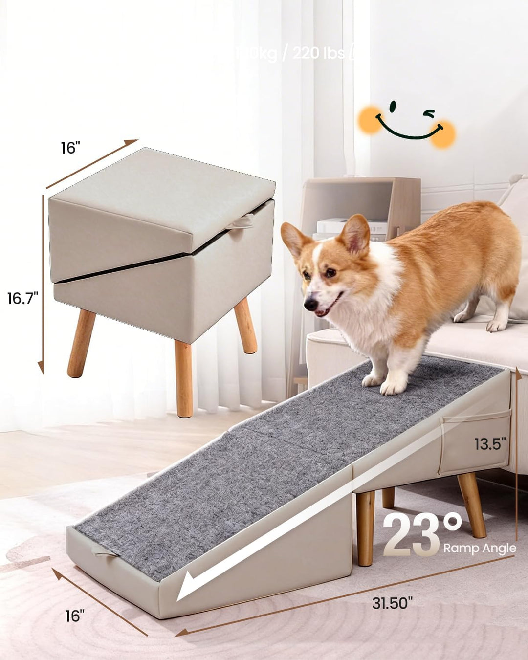 Hunderampe für Sofa &amp; Bett, 2-in-1 Hundetreppe für kleine &amp; mittelgrosse Hunde Katzen, 40 cm Indoor-