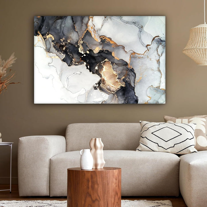 MuchoWow© Bild auf Leinwand Gross 120x80 cm XXL Schlafzimmer Bilder Wand Goldene Deko Wohnzimmer Mod