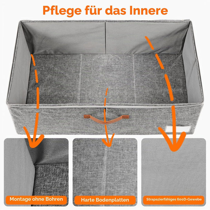 2er-Set Grosse Unterbett-Aufbewahrung mit Rädern, 60 Liter Volumen - 26,5 cm Höhe (10,5 Zoll) - Grau