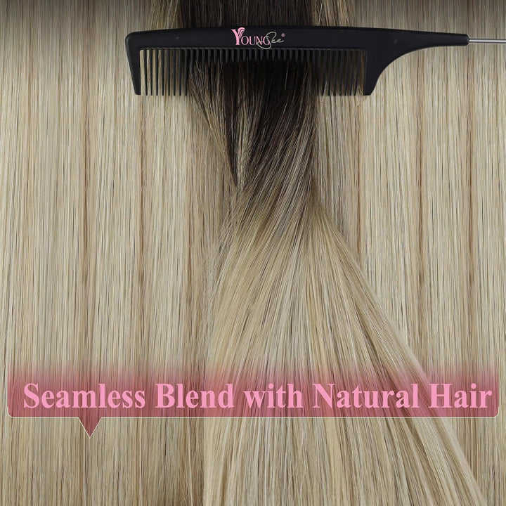 YoungSee Tape Extensions Echthaar Balayage 40 cm Extensions Echthaar Tape Dunkelbraun Ombre Braun Bl