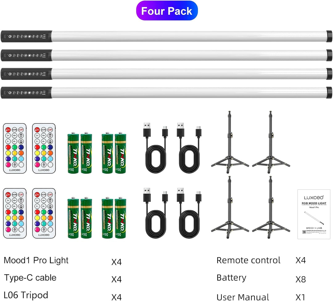 2 Stück 90cm LED Videolicht Mood1 Pro mit Stativ, LED Handheld Fotografie Lichtdimmbar und Musikmodu