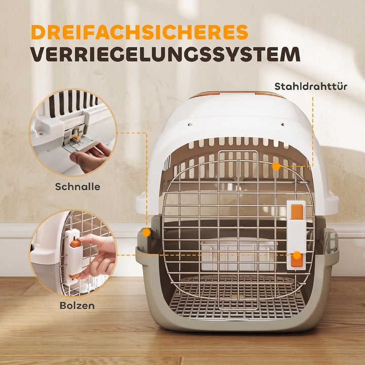 PawHut Transportbox für Katze Miniaturhunde bis 4kg 49x32x31cm Hellgrau | Hundetransportbox, Hundebo