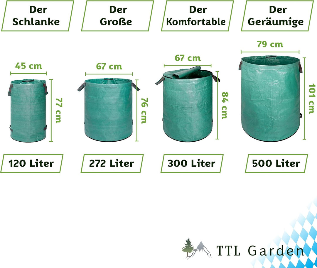 TTL Garden 3x 272L Gartensack - DOPPELTER BODEN extra stabil selbststehend 4 Griffe 150gsm gross rob