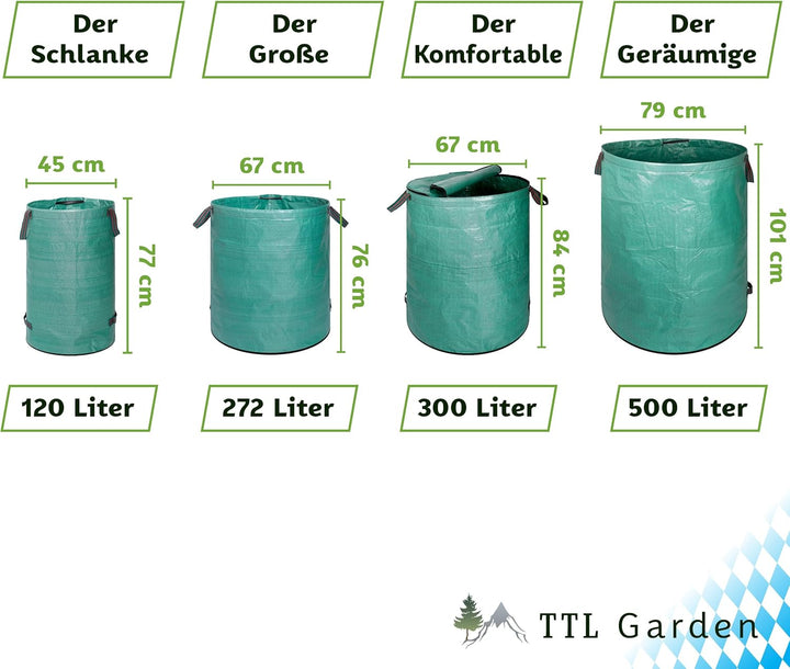 TTL Garden 3x 272L Gartensack - DOPPELTER BODEN extra stabil selbststehend 4 Griffe 150gsm gross rob