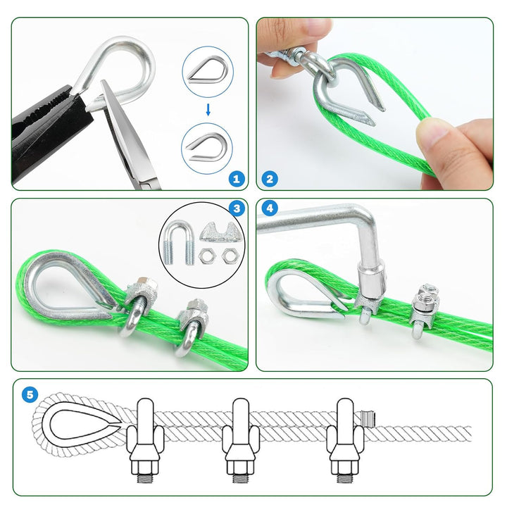 3MM PVC-beschichtetes Drahtseil, 30M Metall Stahlseil Draht Spalier Kit, Multi-use Clothes Line Kabe