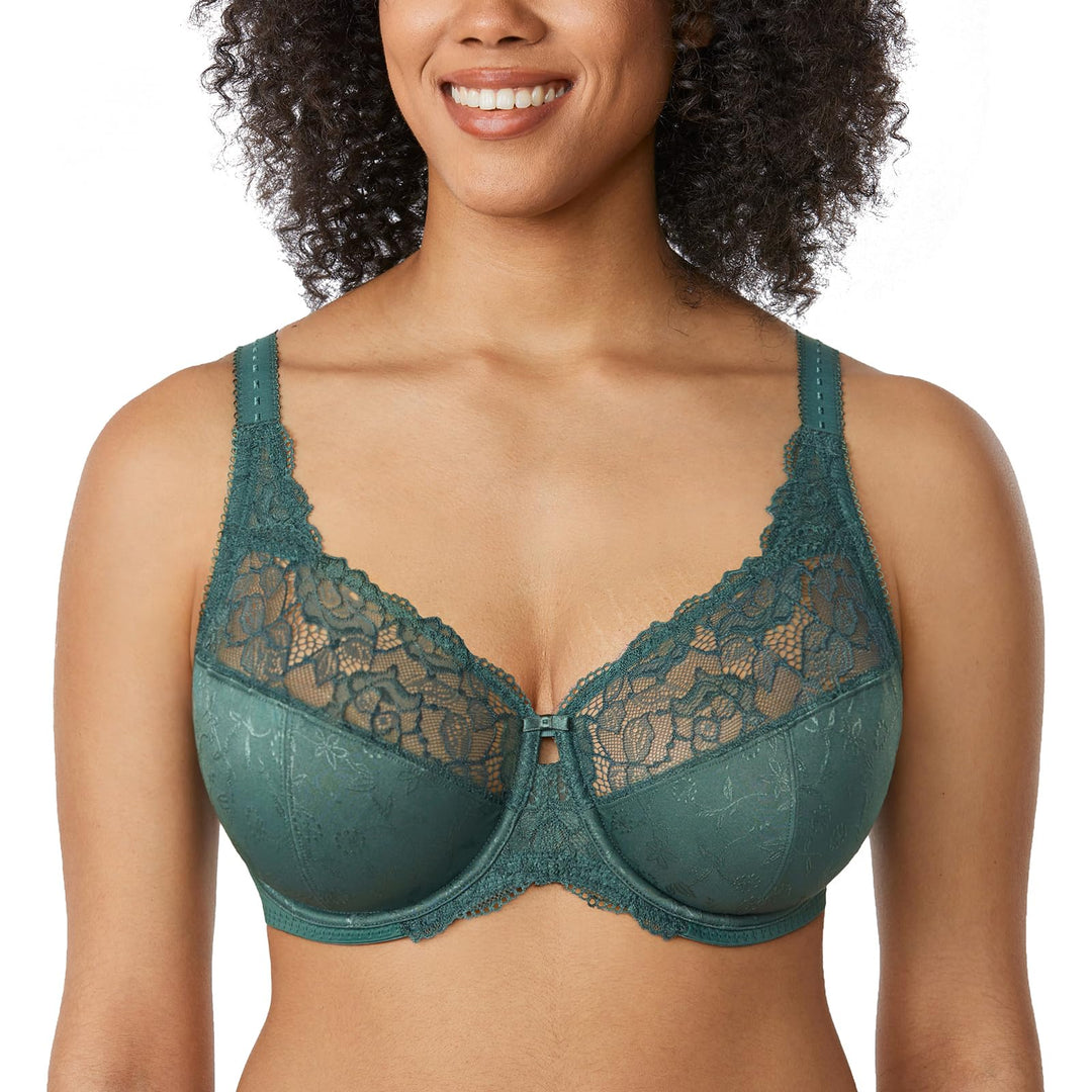 Delimira Damen Beauty Lace Nicht Gepolstert Minimizer Vollfigur Bügel-BH 75D Mitternachtssmaragd, 75