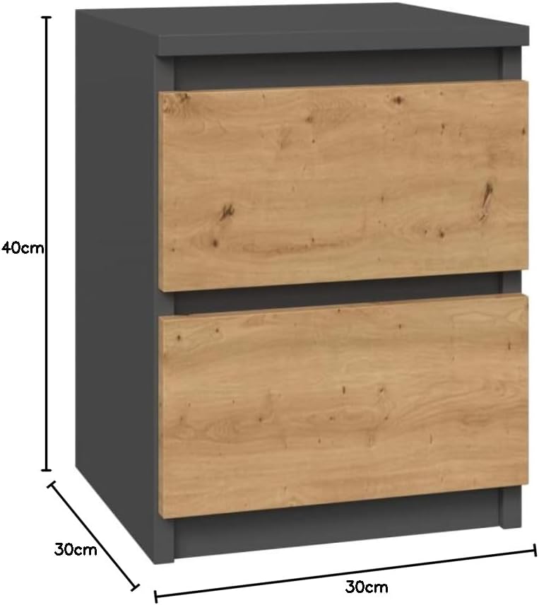 Topeshop M2 ANTRACYT/Artisan nightstand/Bedside Table 2 Drawer(s) Anthracite Oak Wood