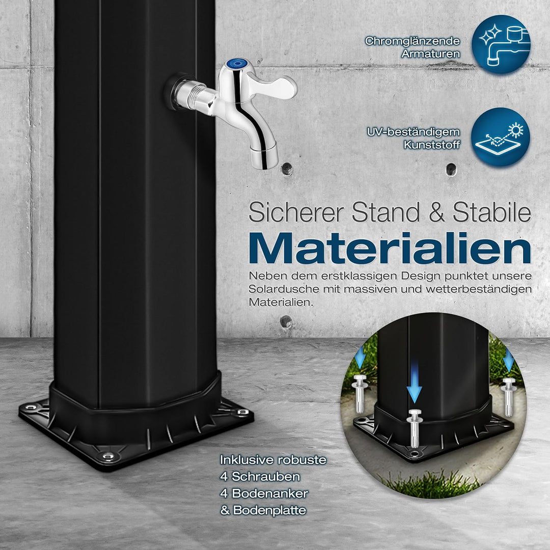 tillvex Solardusche 35 Liter inkl. Schutzhaube | Solar Garten-dusche warmes Wasser | Pooldusche Camp