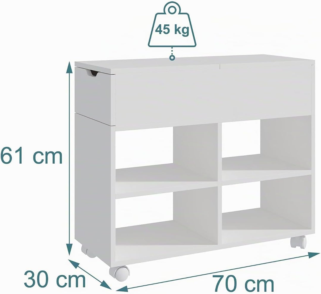 Relaxdays Rollcontainer, 5 Fächer, Schublade, HxBxT: 61 x 70 x 30 cm, offen, schmaler Aktenschrank a