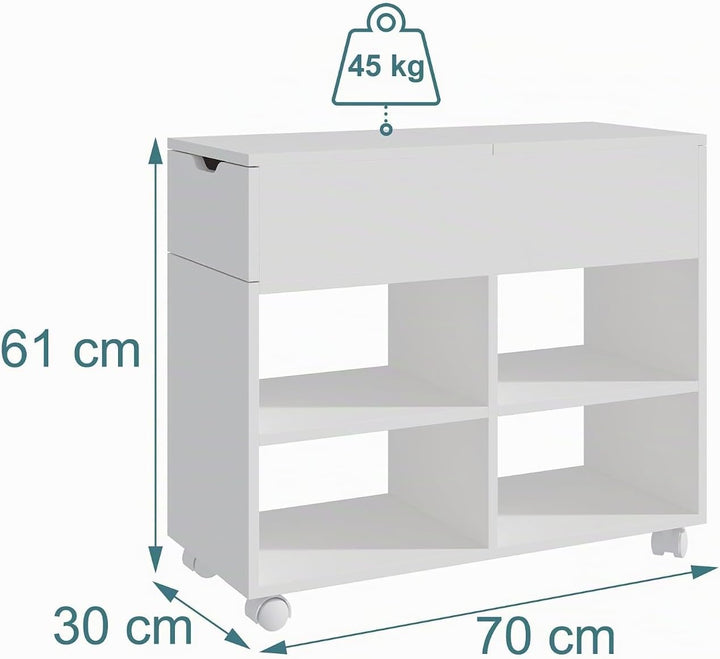 Relaxdays Rollcontainer, 5 Fächer, Schublade, HxBxT: 61 x 70 x 30 cm, offen, schmaler Aktenschrank a