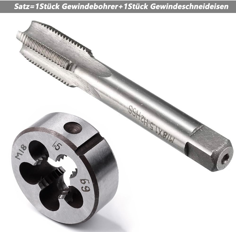 Saipor M18 X 1,5 Metrisch Gewindeschneid und Gewindeschneideisen M18 X 1,5mm HSS Gewindebohrer und S