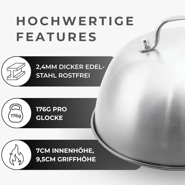 𝗛𝗔𝗩𝗘𝗡𝗛𝗔𝗨𝗦 Burgerglocke Edelstahl 2er Set 16cmø I 2X Burger Glocke Edelstahl extra hoch perfekt für S