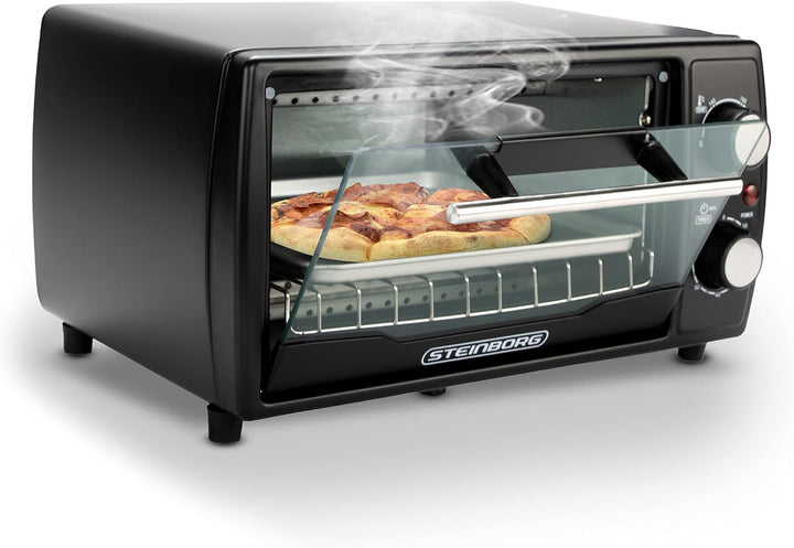 Mini Backofen | 1000 Watt | 10 Liter | inkl. Backblech und Grillrost | Pizzaofen | 90°-230°C | 60 mi