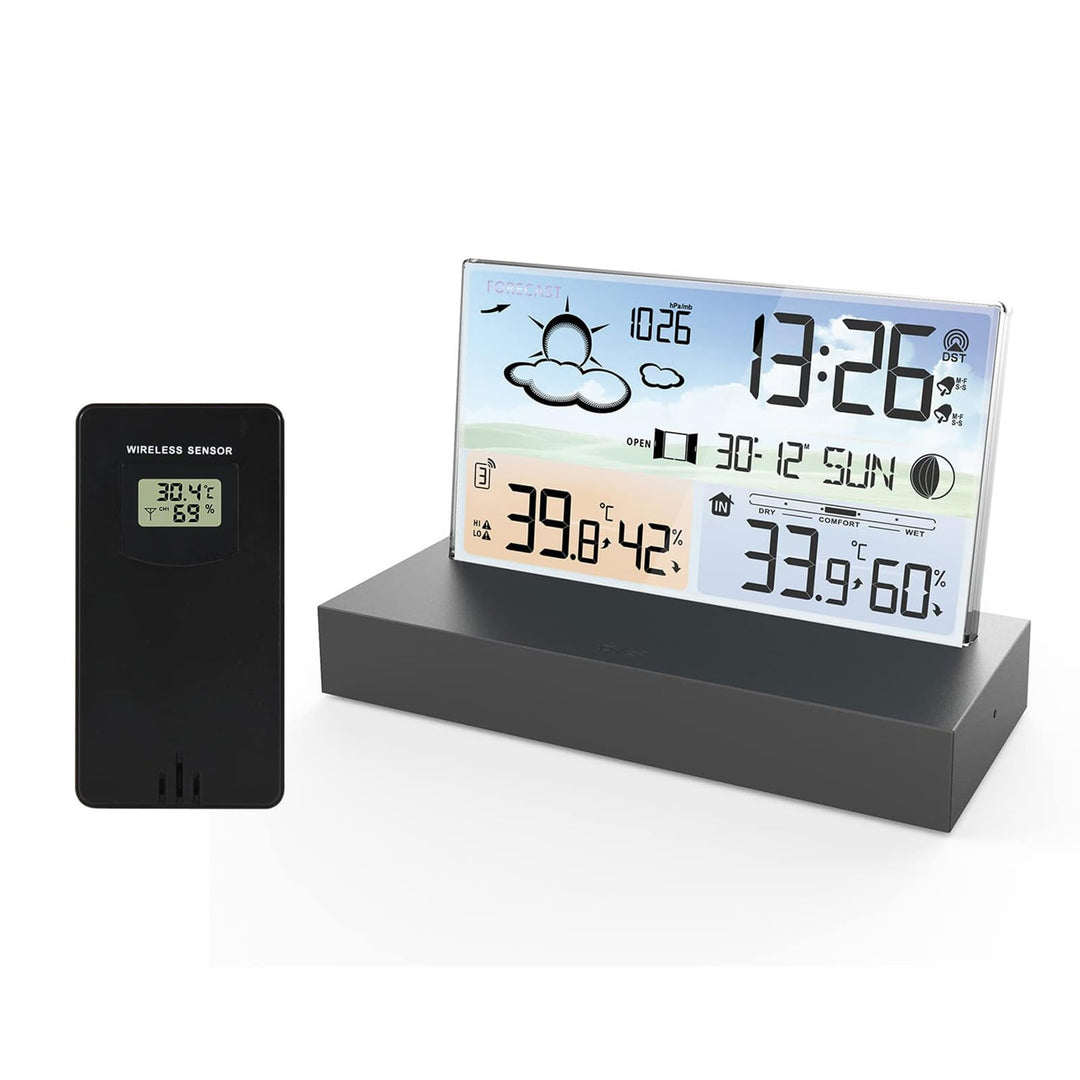 ALLOMN Wetterstation mit kabellosem Aussensensor, Kabellose LCD-Display Digitale Wetterstation mit D
