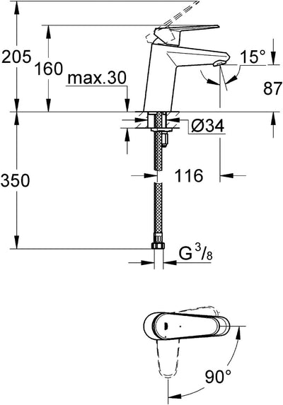 GROHE Eurodisc Cosmopolitan - Einhand- Waschtischarmatur (energiesparend, inkl. Temperaturbegrenzer,