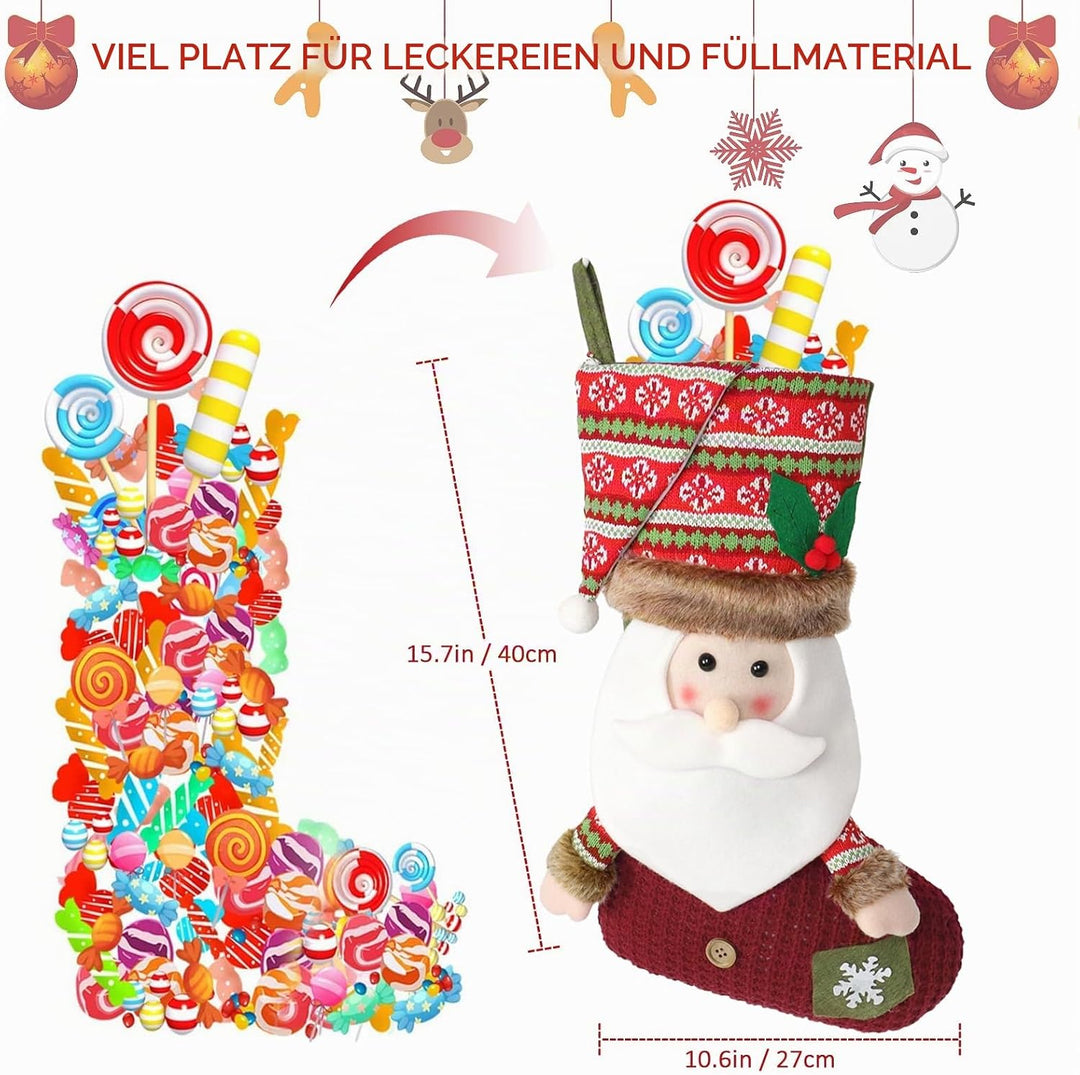 LOMOHOO Nikolausstrumpf,3 Stück Weihnachtsstrumpf, Gross Nikolausstiefel zum Befüllen Aufhängen, Nik