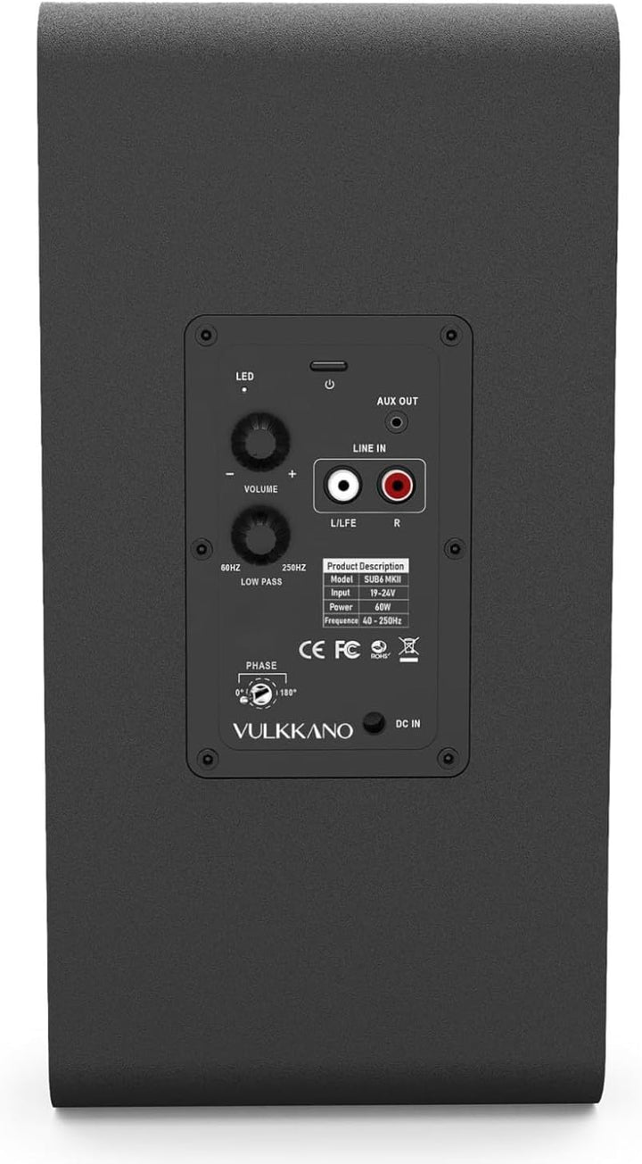 VULKKANO SUB6 MKII Kompakter aktiver Subwoofer mit 15,2 cm (6 Zoll) mit tiefem Bass und elegantem De