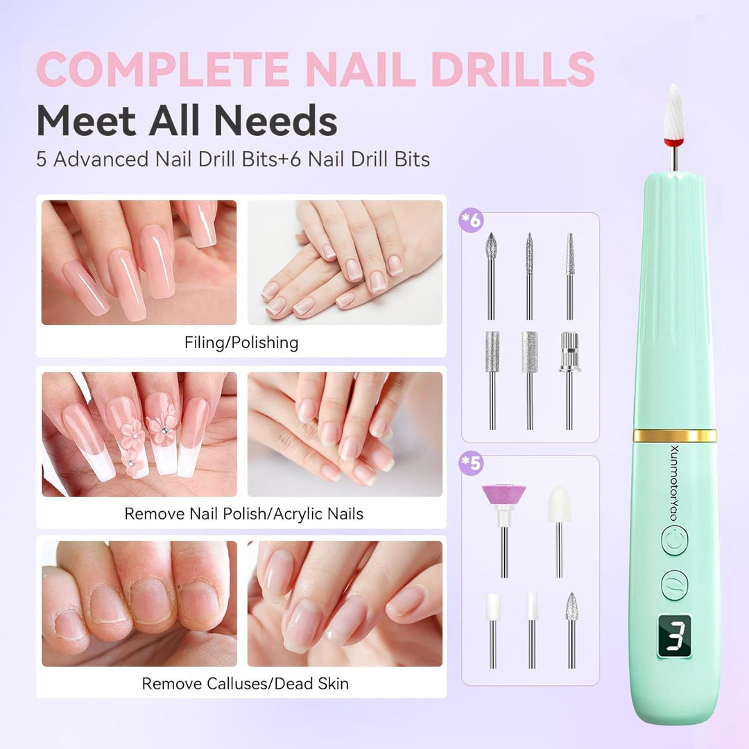 Kabellos Tragbar Nagelfräser Professional 12 in 1 Electric Nail Drill Machine USB Wiederaufladbare E