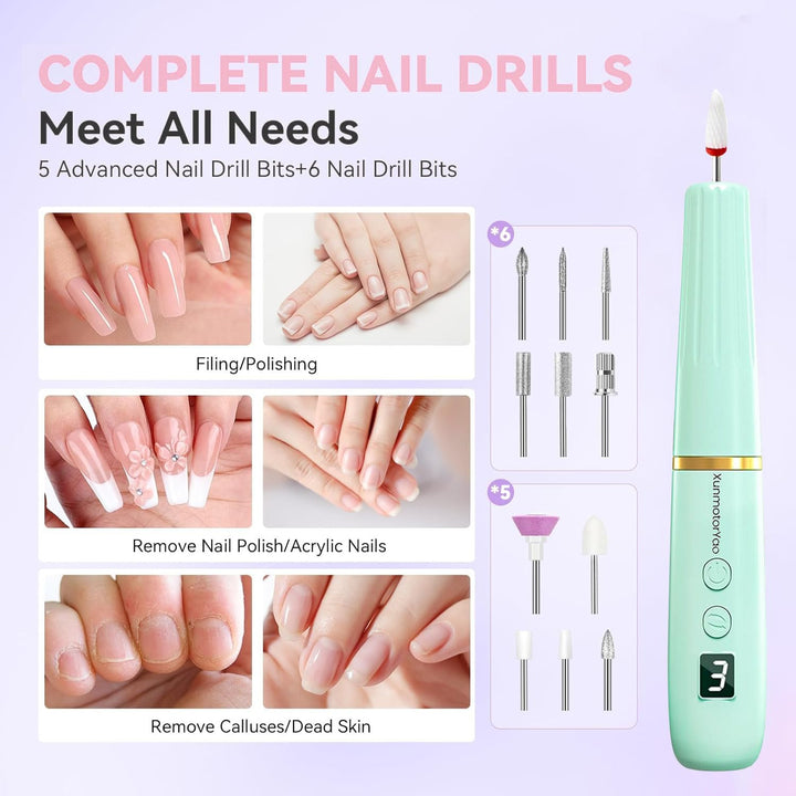 Kabellos Tragbar Nagelfräser Professional 12 in 1 Electric Nail Drill Machine USB Wiederaufladbare E