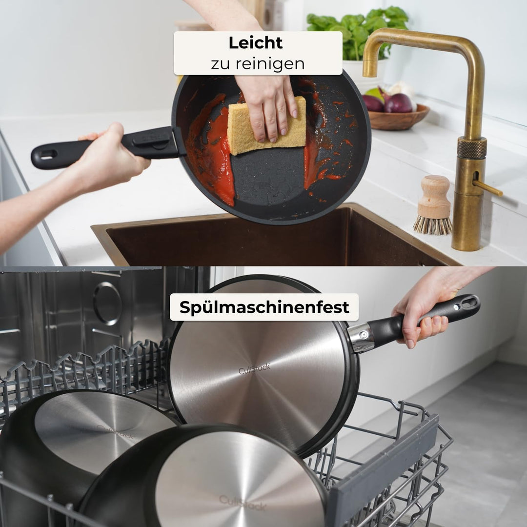 Essential Topf und Pfannenset 8-teilig Induktion, Abnehmbarer Griff, Stapelbar, Platzsparend, Backof