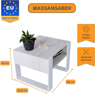 CraftPAK Wohnzimmer Tisch für Couch aus hochwertigem Holz, Stabiler & moderner Couchtisch mit zusätz