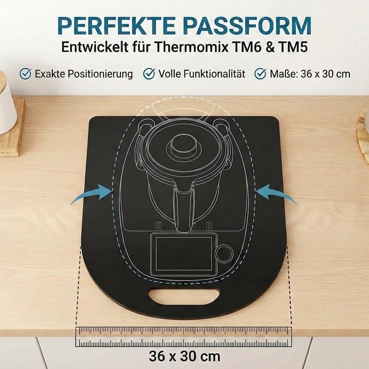 Gleitbrett für Thermomix TM6 TM5 | Schwarzes Premium Acrylglas | Müheloses Verschieben ohne Beschädi