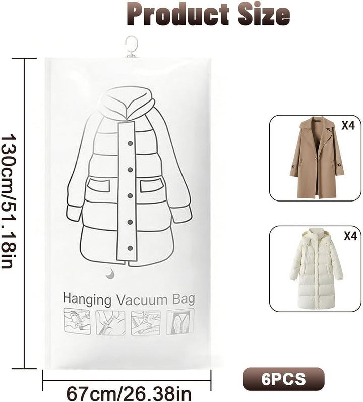 Hängend Vakuumbeutel für Kleidung Haken 6 Stück (130 x 67 cm) Vacuum Bags for Clothing Platz Vakuumb