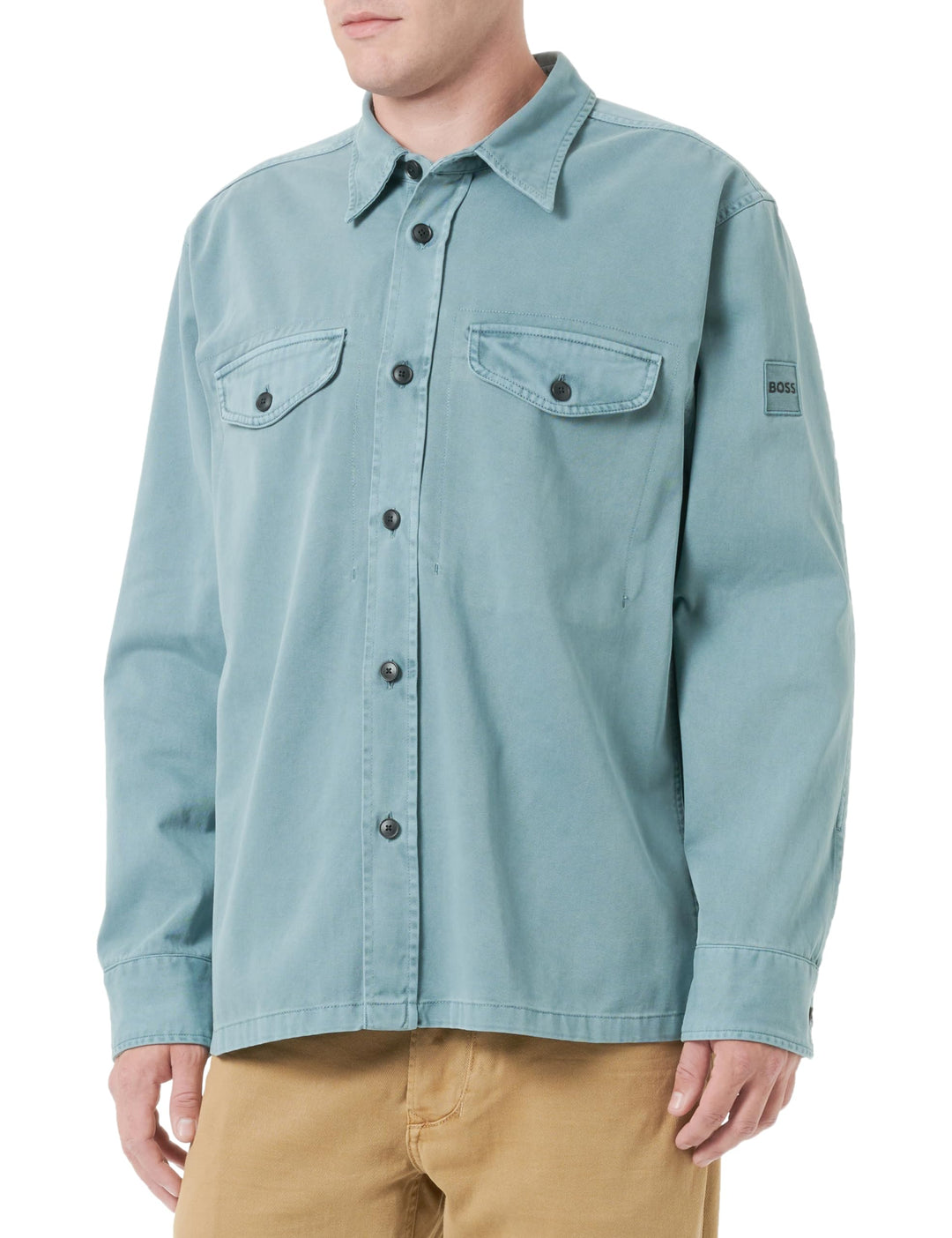 BOSS Herren Lovelock Oversized Overshirt aus Baumwoll-Twill L Open Green375, L Open Green375