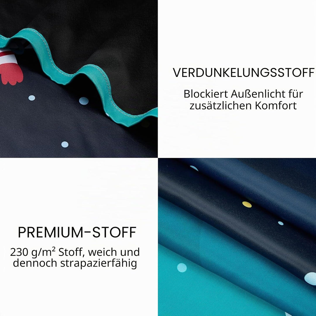 YONGFOTO 117x138cm Karikatur Muster Vorhänge, Kühle Spaceman Rakete Planeten Sterne im Weltraum, 2 P