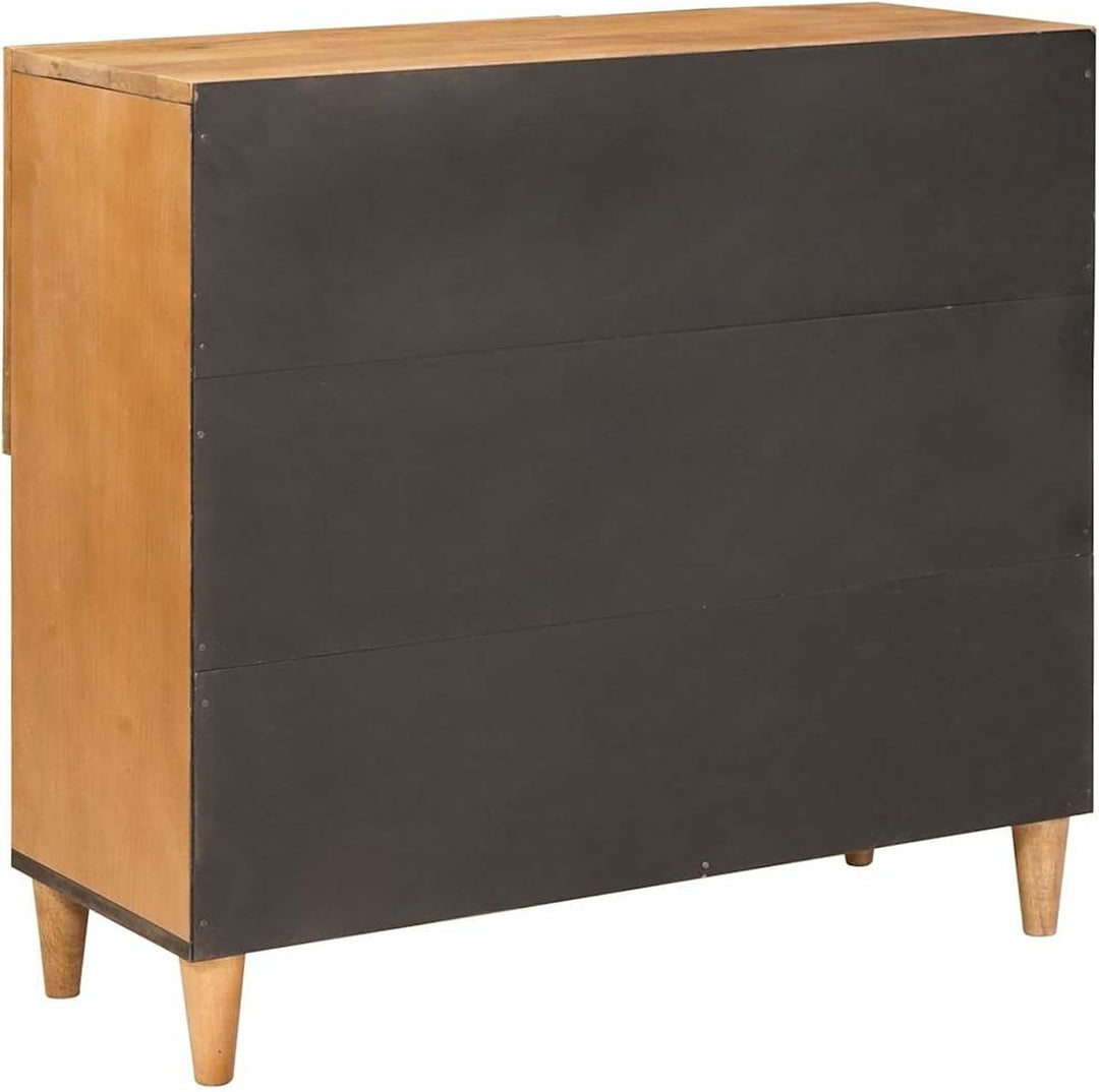 Homgoday Sideboard Hellbraun aus Massivholz Mango 33,5 x 80 x 75 cm, 2 Türen, für Wohnzimmer und mod