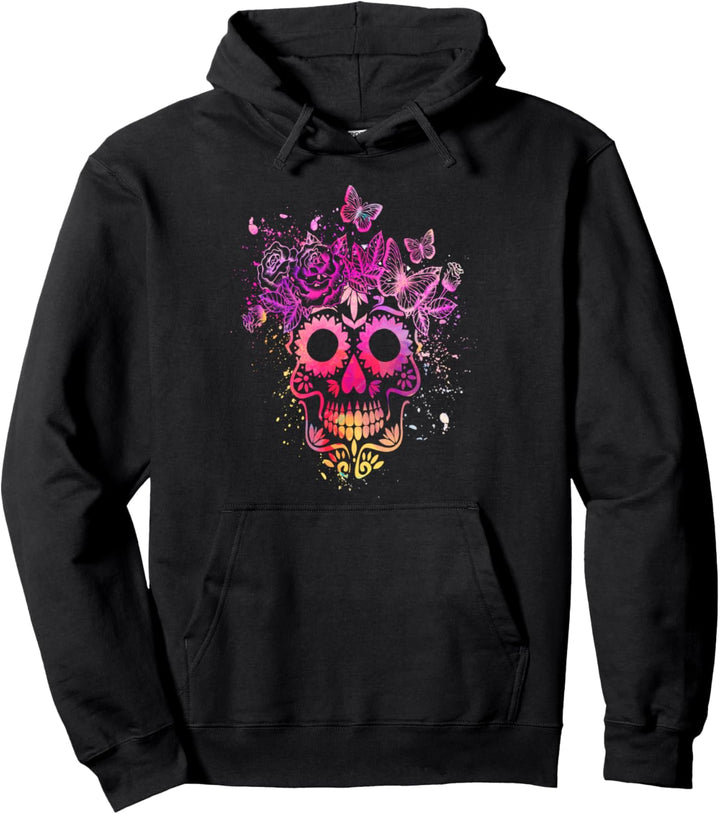 Farbenfrohes Totenkopf Schmetterling Sommer Farbvielfalt Pullover Hoodie