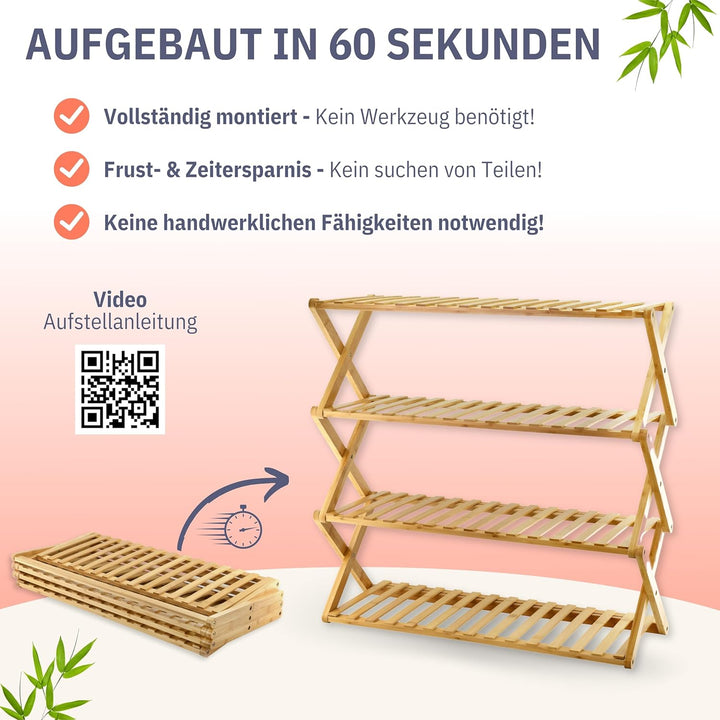 Felino® Schuhregal Schuhablage Organizer aus Bambus Holz offen | 70cm lang | Schuhorganizer offenes