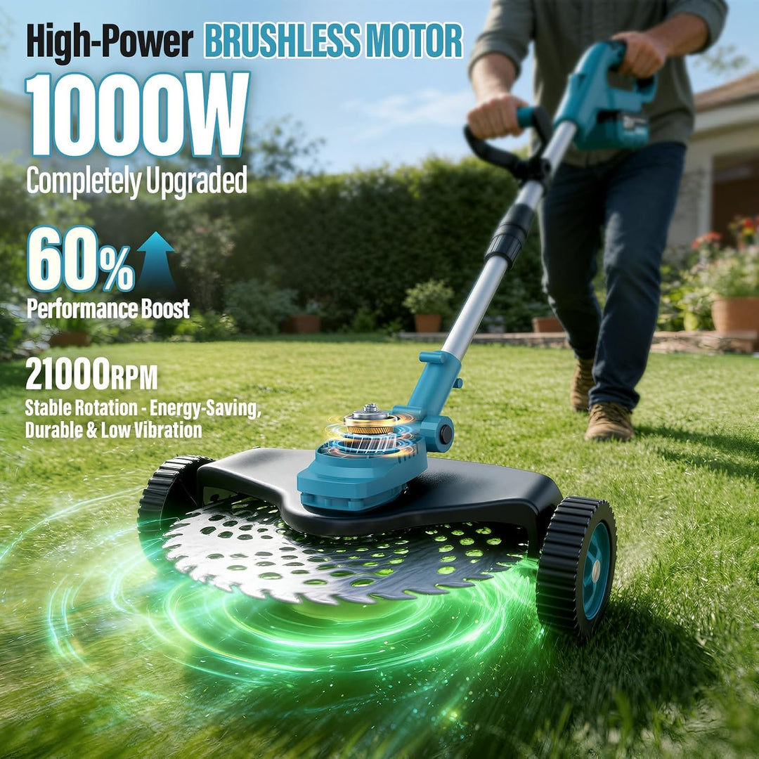 4- in-1 Rasentrimmer mit Akku, Bürstenloser Motor mit 2 * 4.0Ah und 4 Arten Klingen,Upgrade Freischn