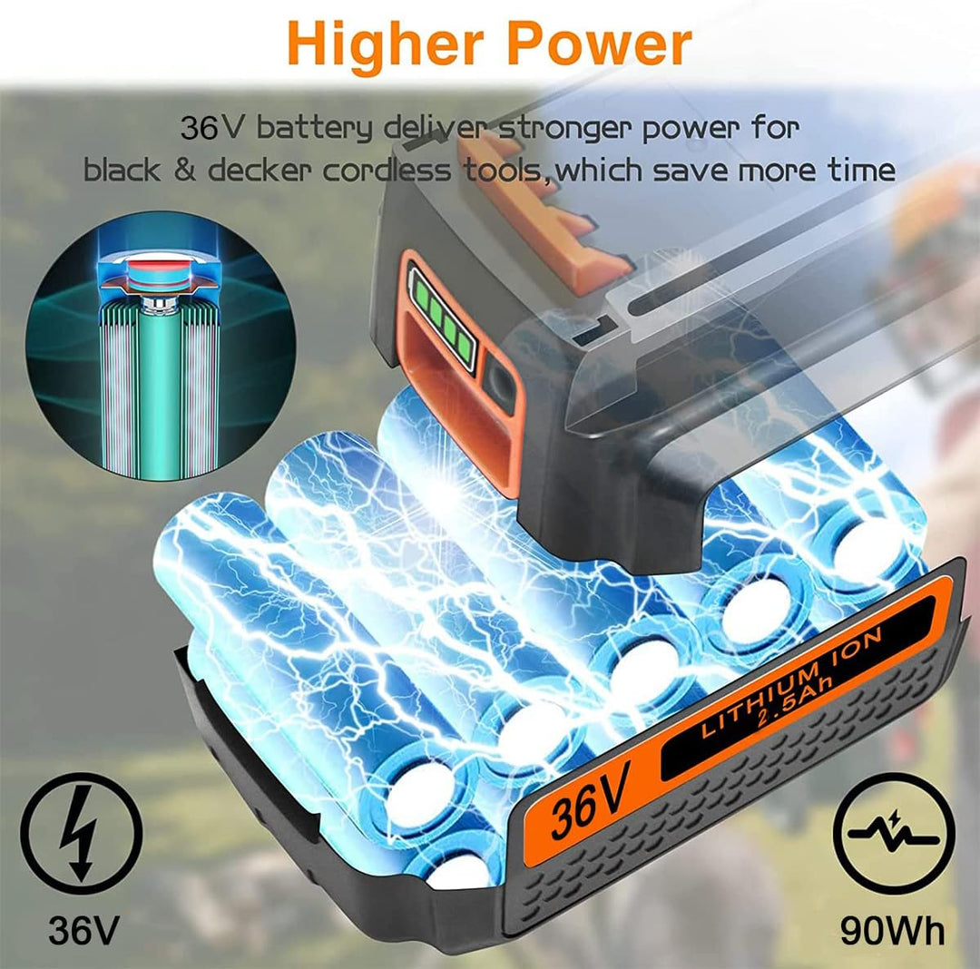 DTK 2.5Ah 36V Ersatzakku Für Black+Decker Kompatibel Mit BL20362 BL2536 LBX2040 LBXR36 LBX1540 LBX25