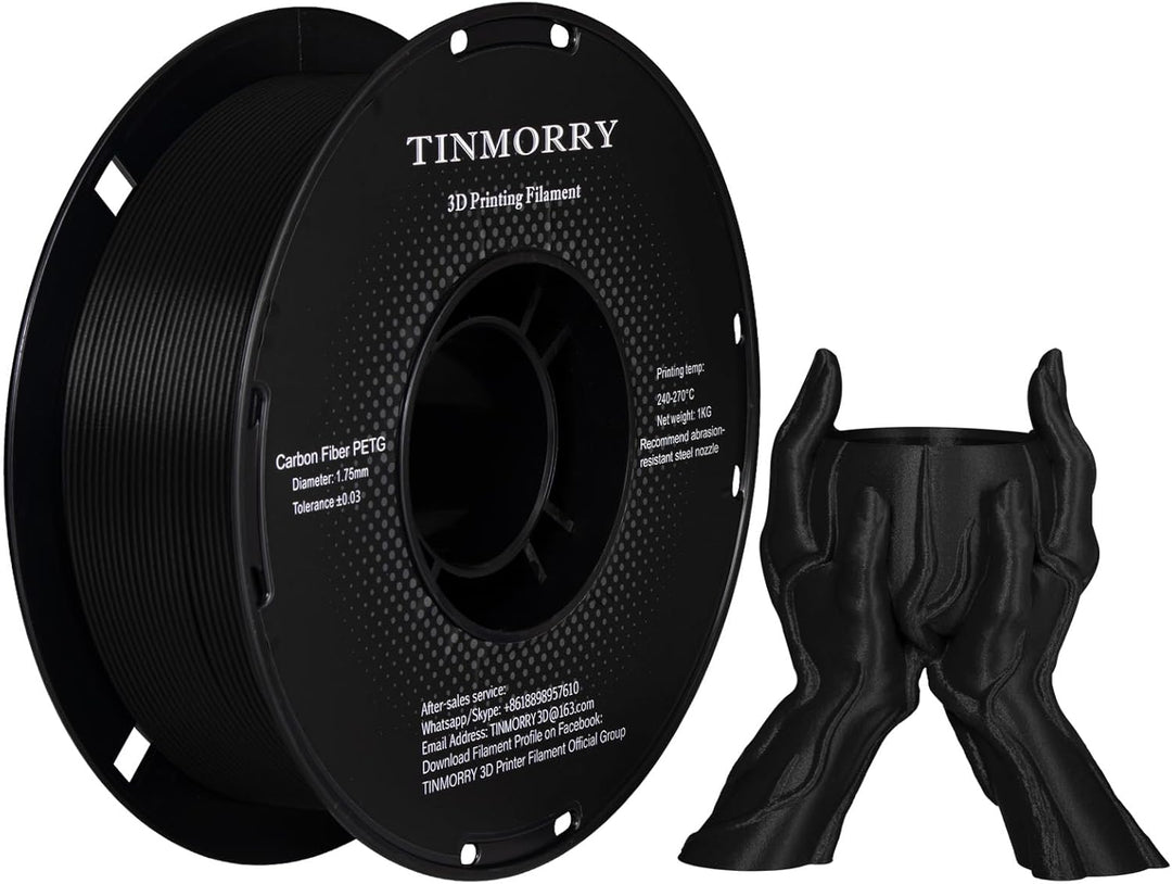 10 Rollen Carbon Fiber PETG Filament 1.75mm, TINMORRY PETG CF 3D Drucker Filament, 10 KG, Schwarz 10