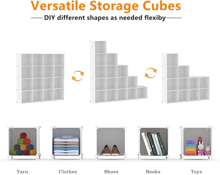 AWTATOS Kleiderschrank mit 16 Würfeln, Storage Shelves, DIY Regal Würfel, PP Steckregal Kunststoff,