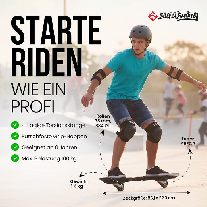 Street Surfing Waveboard Waveboard, Robustes, verstärktes Kunststoff-Waveboard, 3,6 kg, Caster Board