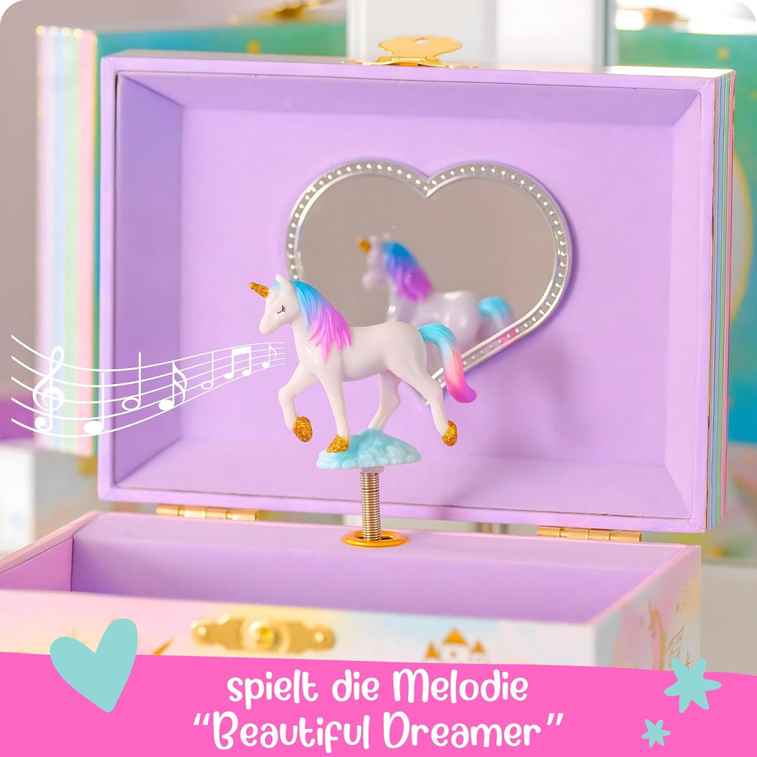 Musikalisches Einhorn-Schmuckkästchen für Mädchen – Kinderspieluhr mit drehendem Einhorn, Einhorn-Ge