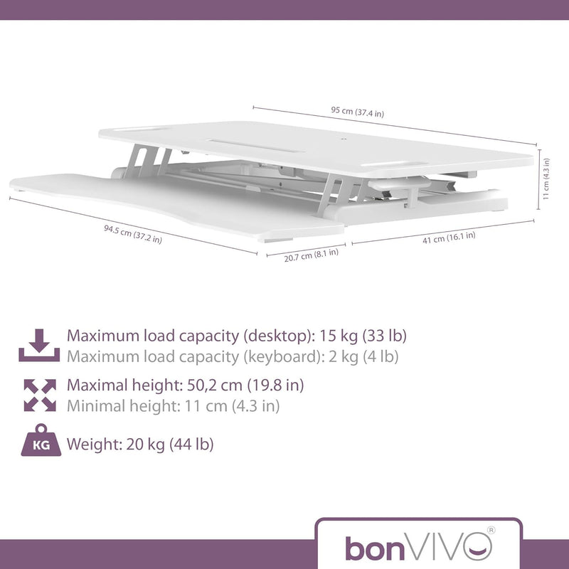 bonVIVO Höhenverstellbarer Schreibtisch-Aufsatz 95 x 40 - Sit-Stand-Erhöhung Macht Jede Workstation